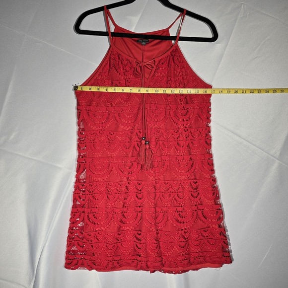 Small Lily Rose Red Lace Dress Mini Spaghetti Strap Lace Overlay Fringe Tassles - Picture 6 of 8